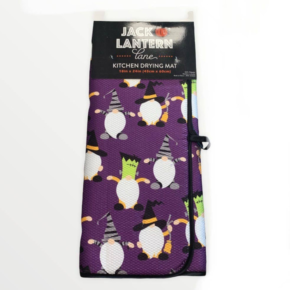 Halloween Gnomes in Costumes Kitchen Dish Drying Mat Spooky Gothic Placemat Boo - Picture 1 of 8